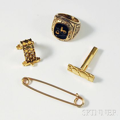 Gold Ring, Two Cuff Links, and a Safety Pin