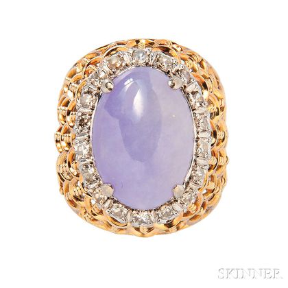 14kt Gold, Lavender Jade, and Diamond Ring