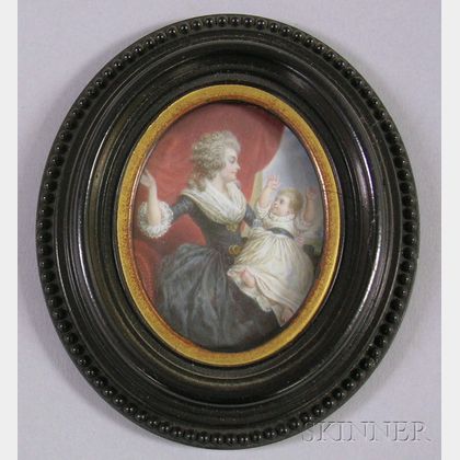 Framed Miniature Painted Portrait on Ivory of the Duchess of Devonshire with Child. 