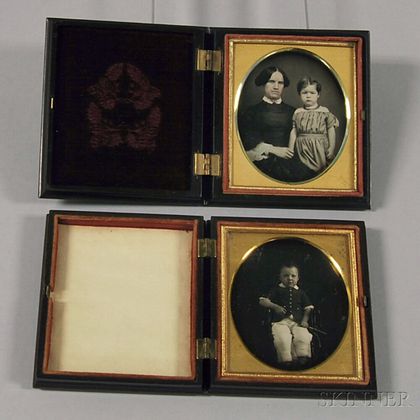 Sixth-plate Daguerreotype Portraits of a Young Boy and a Mother and Young Child