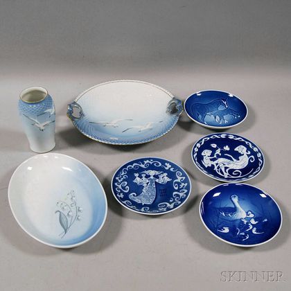 Seven Danish Decorated Porcelain Items