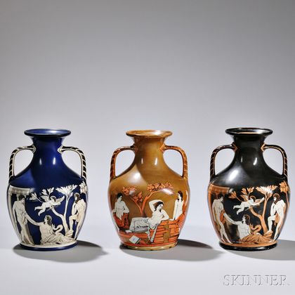 Three Samuel Alcock Printed Portland-type Vases