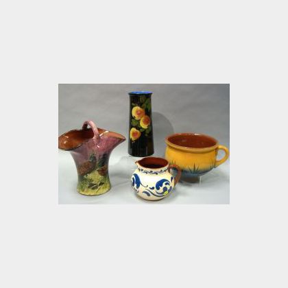 Lemon & Crute Peaches Vase, a Pheasant Mauve Handled Basket, a Hele Cross Kingfisher Chamber Pot, and a Dartmouth Scrolls Jug. 