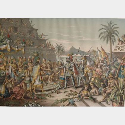 Decorative Framed Print Depicting the Entrance of Cortez into Mexico