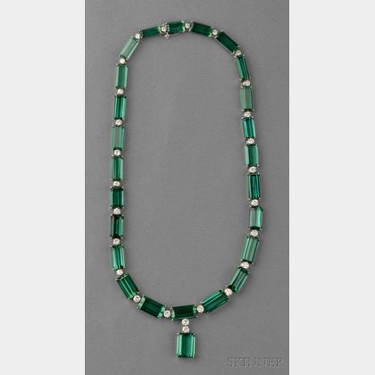 18kt White Gold, Green Tourmaline, and Diamond Necklace
