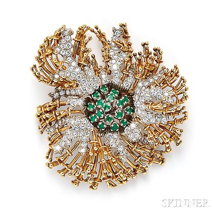 18kt Gold, Emerald, and Diamond Brooch, Cartier