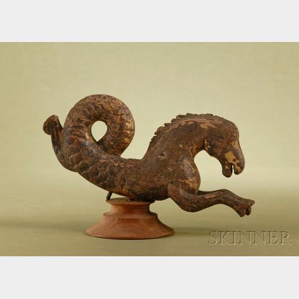 Continental Carved and Painted Oak Figure of a Seahorse