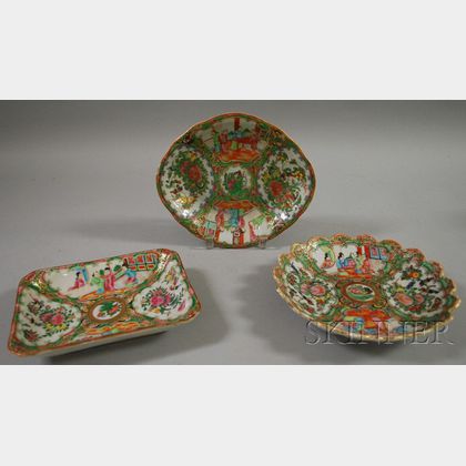 Three Chinese Export Porcelain Rose Medallion Pattern Shaped Serving Dishes
