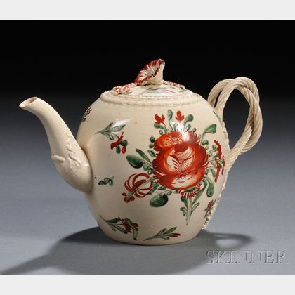 Enameled Creamware Teapot and Cover