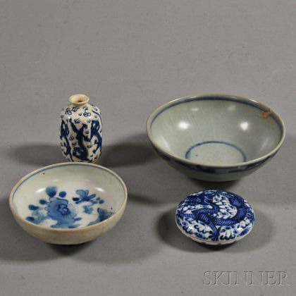 Four Blue and White Items