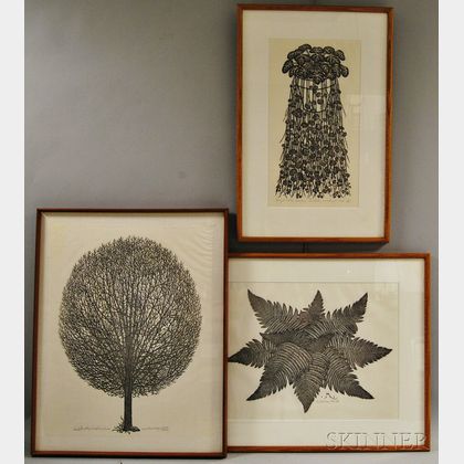 Jacques Hnizdovsky (Ukrainian/American, 1915-1985) Three Woodcuts: Leafless Tree , Zabrina Pendula