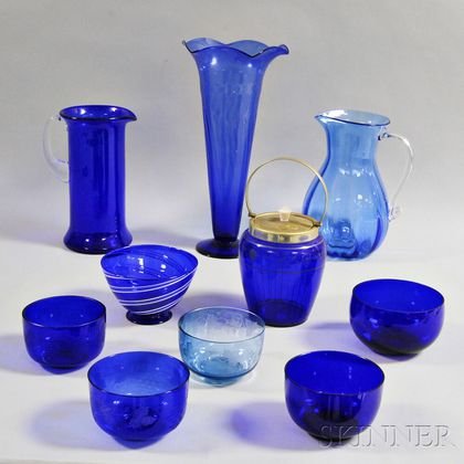 Ten Cobalt Glass Items