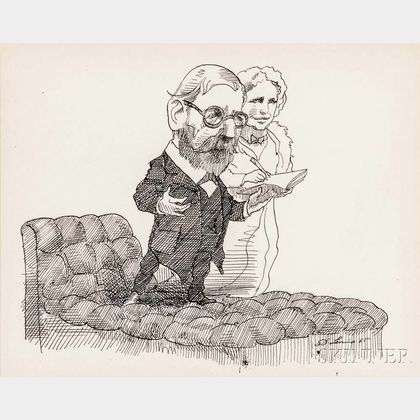 Levine, David (1926-2009) Original Pen-and-Ink Drawing of Sigmund Freud (1856-1939) and Lou Andreas-Salomé (1861-1937),1965.