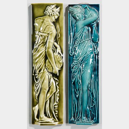 Pair of Hamilton Tile Works Art Pottery Tiles Depicting Grecian Women 