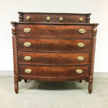Classical Carved Mahogany Bow-front Chest of Drawers