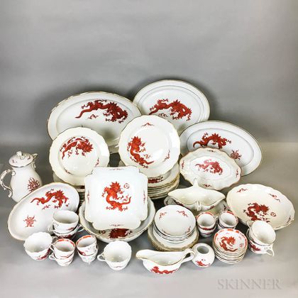 Sixty Pieces of Meissen Sepia Dragon Porcelain Tableware. Estimate $800-1,200