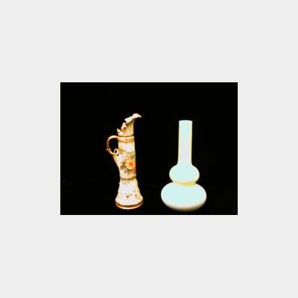 Cased Satin Glass Vase and an Amphora Ceramic Ewer. 