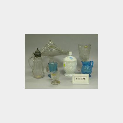 Large Assortment Colorless Pressed Glass Table Items