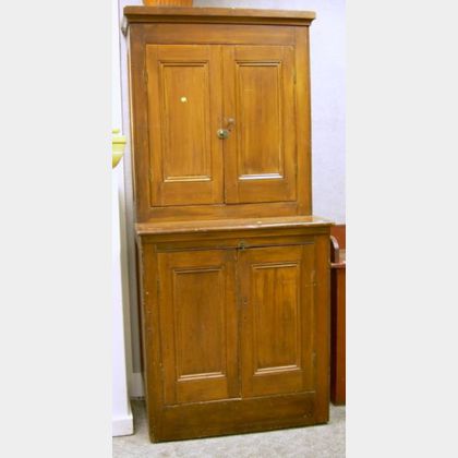 Country Pine Step-back Four-Door Cupboard. 