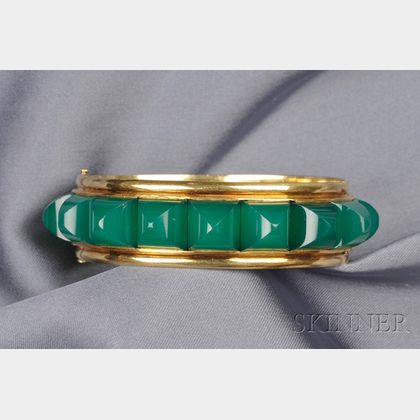 18kt Gold and Green Onyx Bangle Bracelet, France