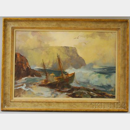 Harry Russell Ballinger (American, 1892-1993) Fishing Boat on the Rocks.