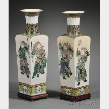 Pair of Famille Verte Decorated Porcelain Vases