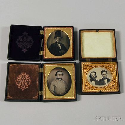 Sixth-plate Daguerreotype Portraits of a Bearded Man, Two Young Men, and a Gentleman Wearing a Top Hat