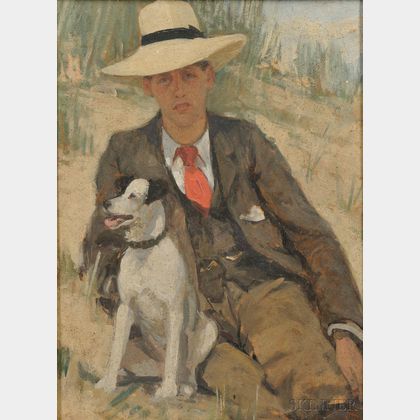Attributed to Sarah Henrietta Purser (Irish, 1848-1943) Portrait of a Man with his Dog