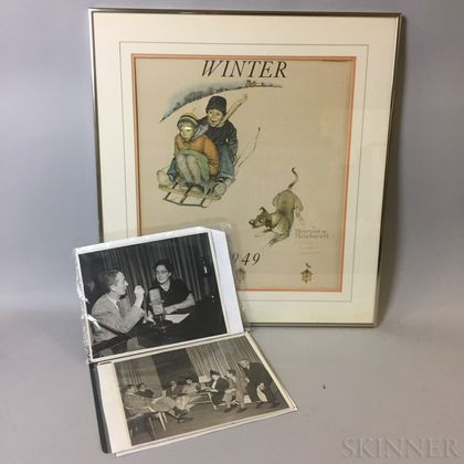 Framed Norman Rockwell 1949 Calendar Print and an Album of Photographs. Estimate $20-200