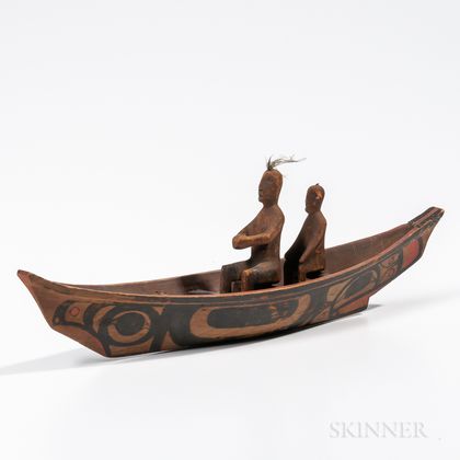 Northwest Coast Painted Model Canoe