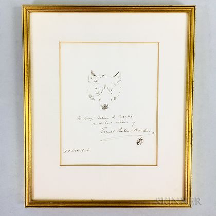 Framed Ernest Thompson Seton (American, 1860-1946) Sketch of a Wolf