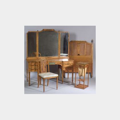 Seven Piece Set of A. H. Davenport Edwardian Painted Maple Bedroom Furniture