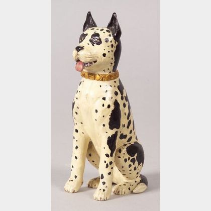 Carved and Painted Black and White Wooden Dog Figure