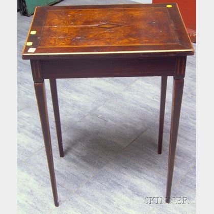 Neoclassical Inlaid Mahogany and Burl Veneer Stand with Tapering Legs. 