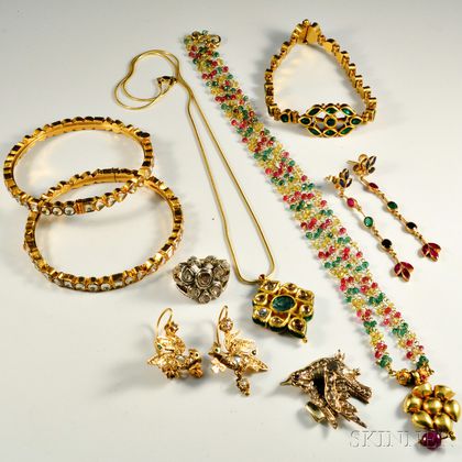 Group of Gold Gem-set Indian Jewelry
