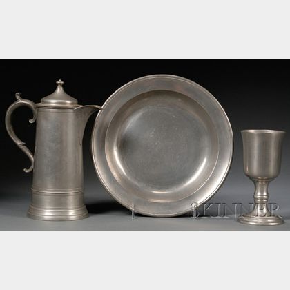 Pewter Flagon, Chalice, and Deep Dish
