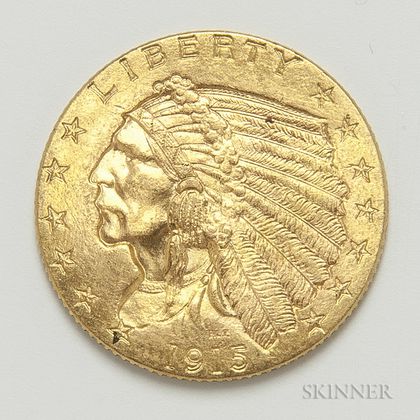 1915 $2.50 Indian Head Gold Coin. Estimate $200-300