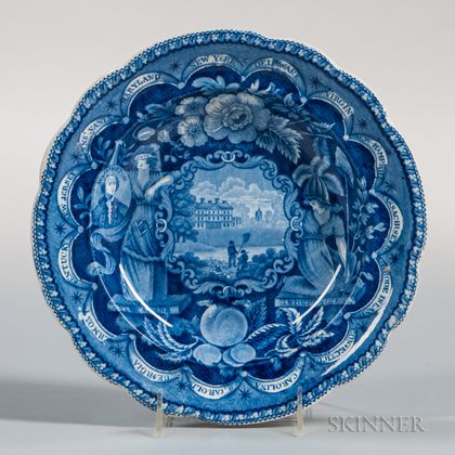 Staffordshire Historical Blue Transfer-decorated States Soup Plate