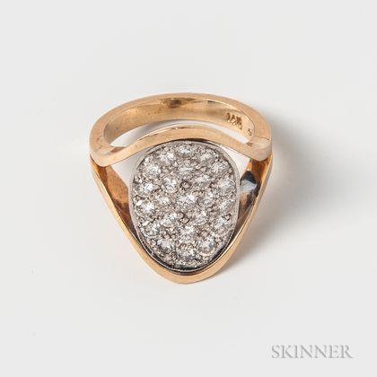 14kt Gold and Pave-set Diamond Ring