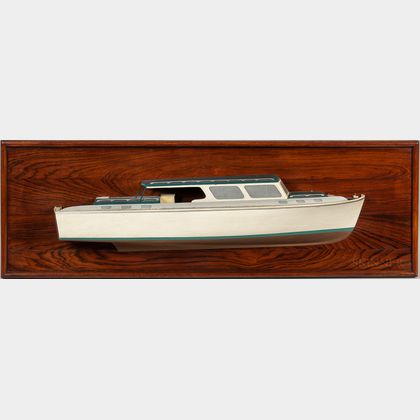 Painted and Carved Half-hull Model of Cabin Cruiser