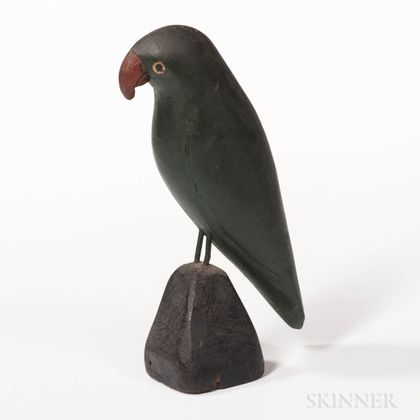 Folk Art Carved and Painted Parakeet