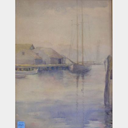 Framed Watercolor of Docks