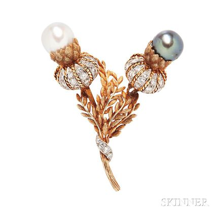 18kt Gold, Pearl, and Diamond Brooch