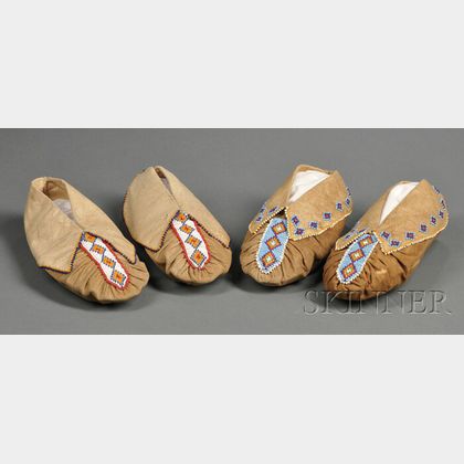 Two Pairs of Mesquaki Beaded Hide Moccasins