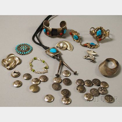 Small Group of Southwestern and Mexican Sterling Silver and Silver-tone Jewelry