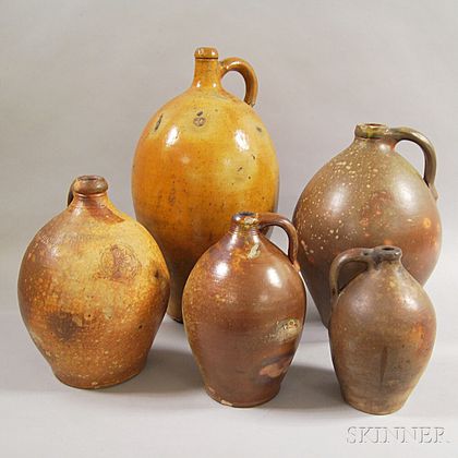 Five Early Stoneware Ovoid Jugs