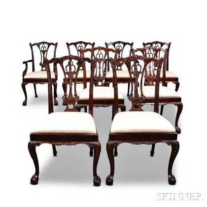 Set of Eight Chippendale-style Carved mahogany Dining Chairs