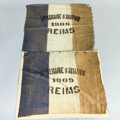 Two Reims Linen Aviation Meet Flags. Estimate $200-400