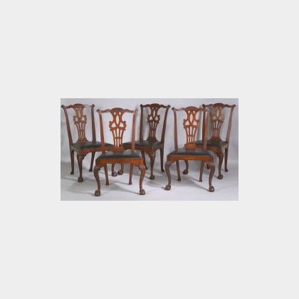 Set of Five Chippendale Mahogany Carved Side Chairs