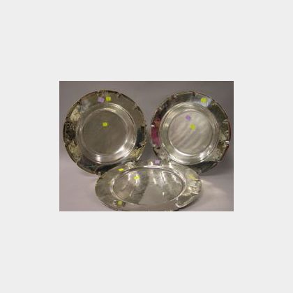 Pair of William/Dirk Van Erp Hammered Silver Plated Center Bowls and a Tray. 